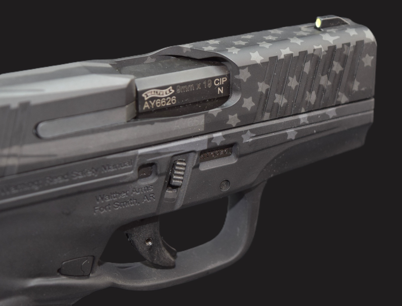 Walther PPS with subtle stars and stripes Cerakote pattern